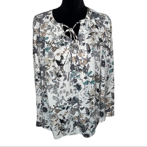 Pleione Tops - Pleione Floral Long Sleeve Popover Blouse size Small